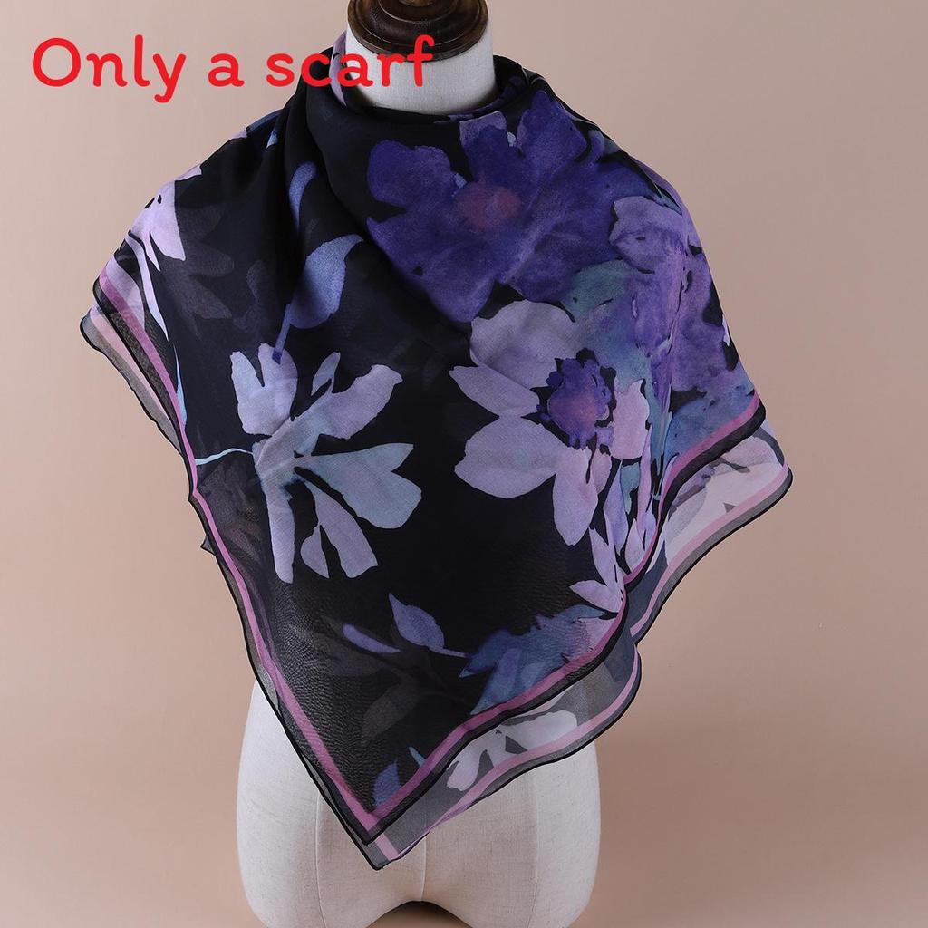Cotton Printed Scarf With Flower For Spring Summer Autumn Fashion And Gift чёрный