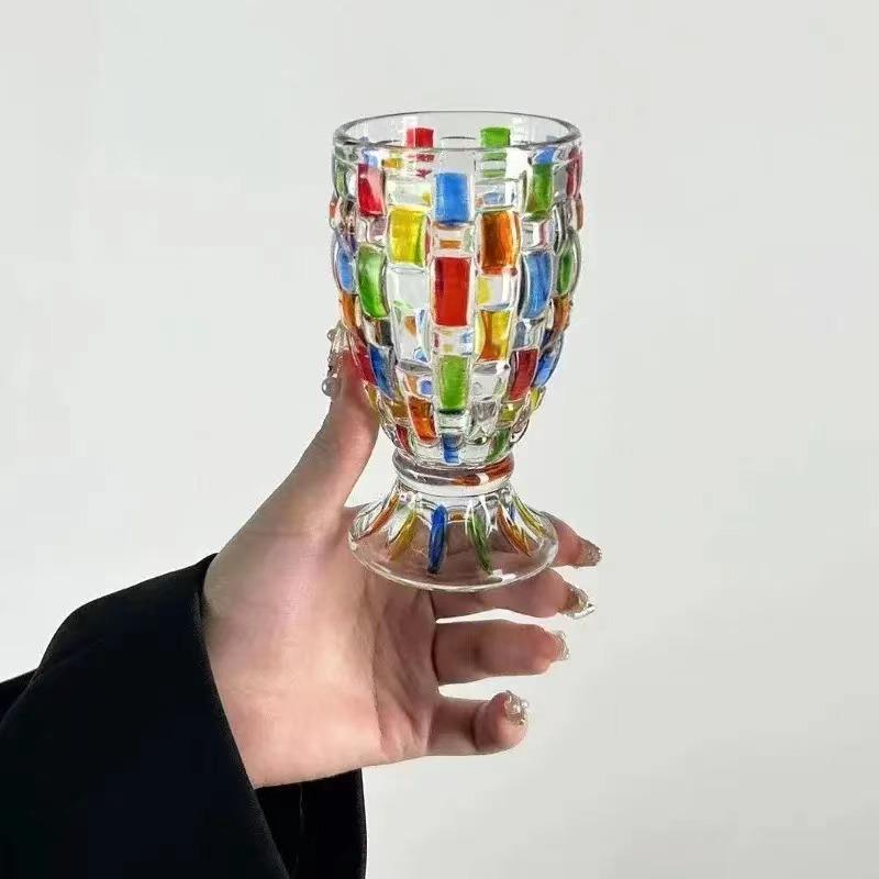 European-Style Hand-Painted Stained Glass Candy Jar Woven Pattern Fruit Bowl Contrast Vase Painted Juice Cup Whiskey Glass