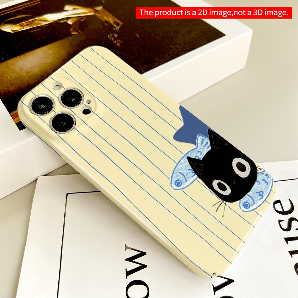 Black Cat with Blue Fishes Wallpaper Phone Case All inclusive film hard phone case, compatible with iPhone 18 Pro Max 17 16 15 14 13 12 11