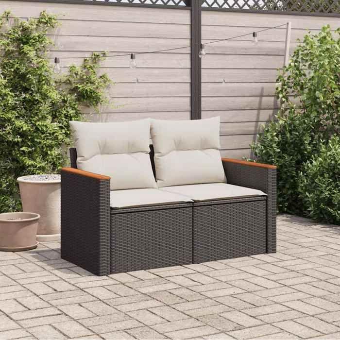 VidaXL Garden Sofa with Cushions 2-Seater, Seat with Armrests, Sunbed with Backrest, Patio Terrace Furniture, Black 366020