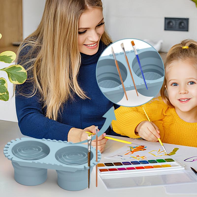 1Pz Secchio Pieghevole Portatile in Silicone per Studenti d'Arte, Secchiello per Acquerelli e Pittura, Secchiello Multifunzione per Lavaggio Pennelli