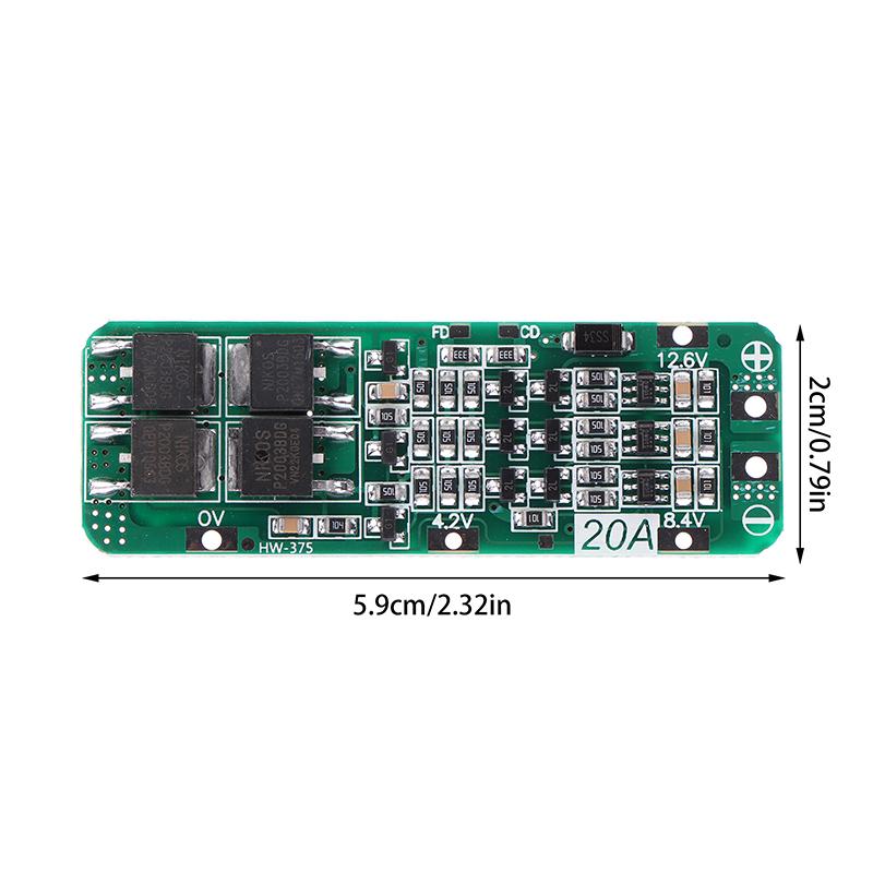 3S 20A Li-Ion Lithium Battery 18650 Charger Pcb Bms Protection Board 11.1V 12V 12.6V Cell 59X20X3.4Mm Module