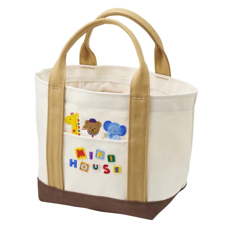 Cute Cartoon Bear Embroidered Color Block Canvas Tote Bag for Moms