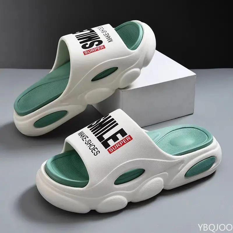 Módní letní pánské plážové pantofle se silnou podrážkou, koupelnové protiskluzové pantofle, měkké sandály, jednoduchost, ultralehké boty s nápisem, pánské pantofle