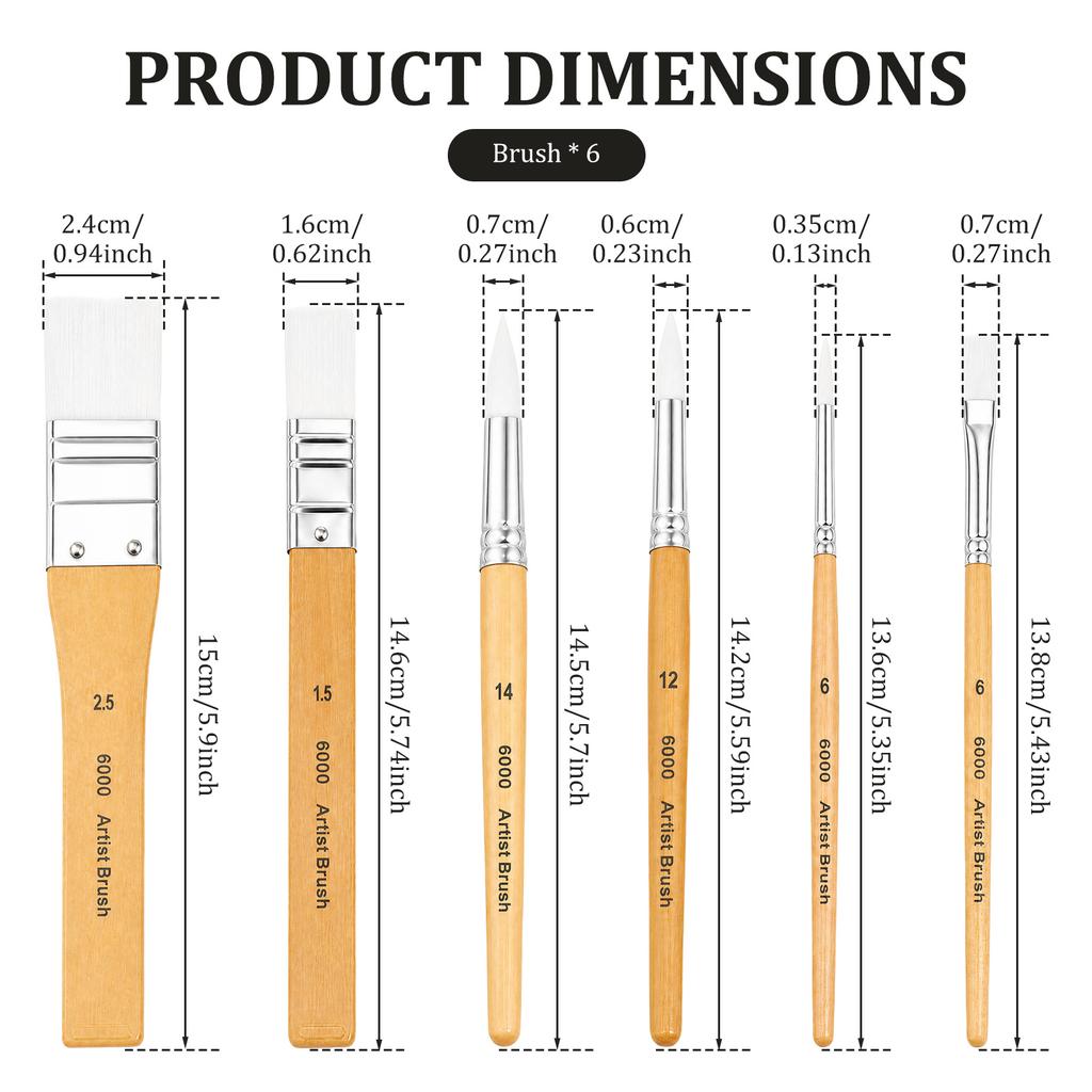 6Pcs Nylon Stencil Brushes Set with Wood Handle Art Painting Watercolor Gouache Painting Brush for Watercolor Paint Art Supplies