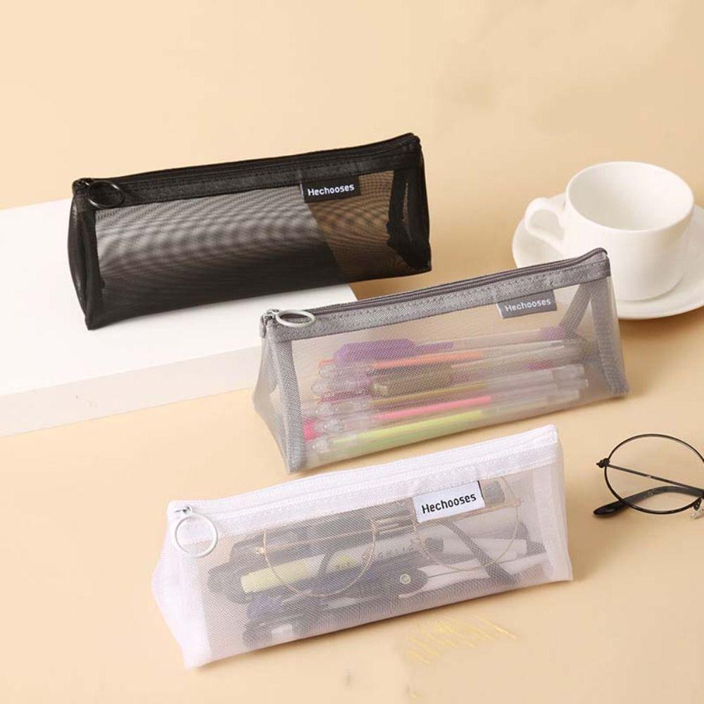 Nylon Transparent Bills Bag Retro Color Zipper Stationery Bag Simple Mesh Pencil Case  Pencil Bag