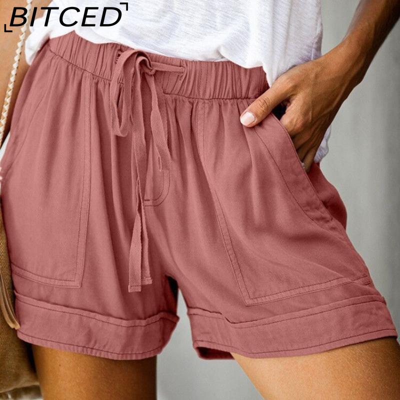 BITCED Damen Lässige Lockere Elastische Taille Übergröße Shorts mit Taschen Hosen