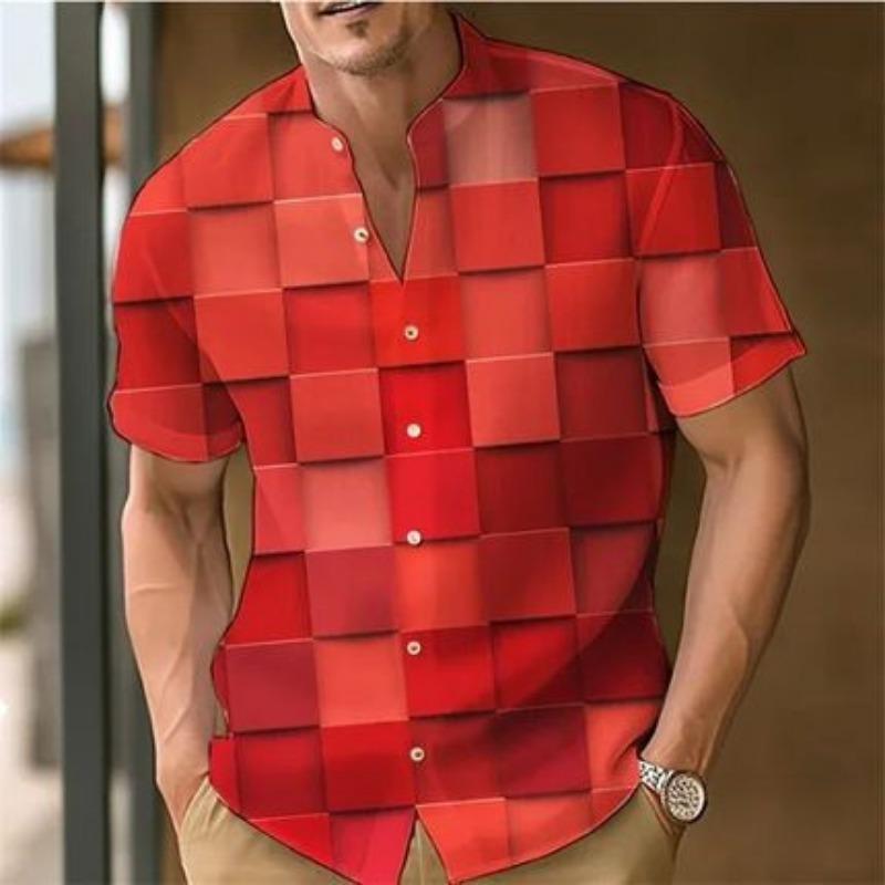 Men S Summer Short Sleeve Shirt 3d Print Striped Color Block Casual