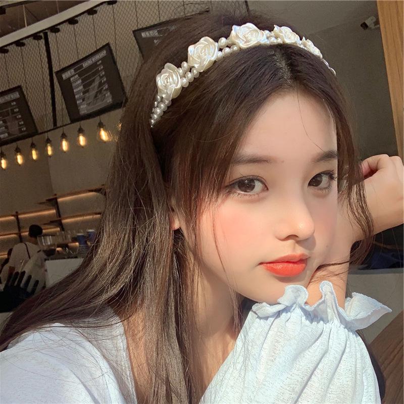 Retro Rose Pearl Double-Layer Floral Headband – Korean Style