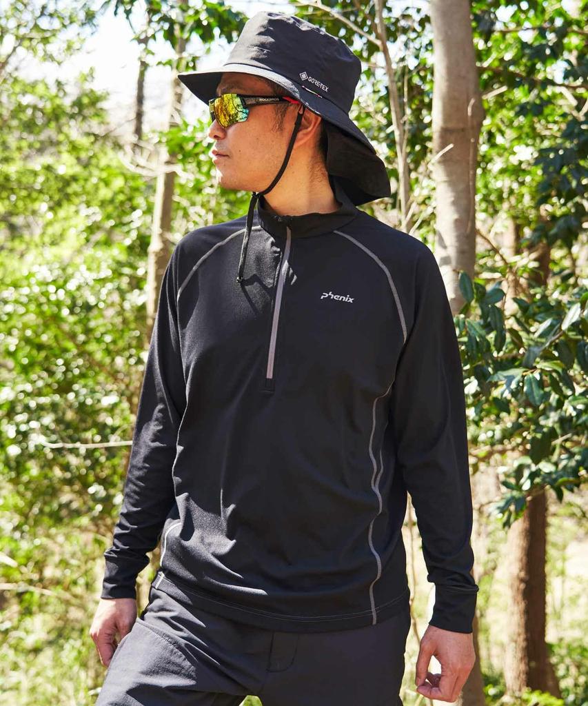 Phoenix Half Zip Long Sleeve Black Men's T-Shirt, (PH9900)