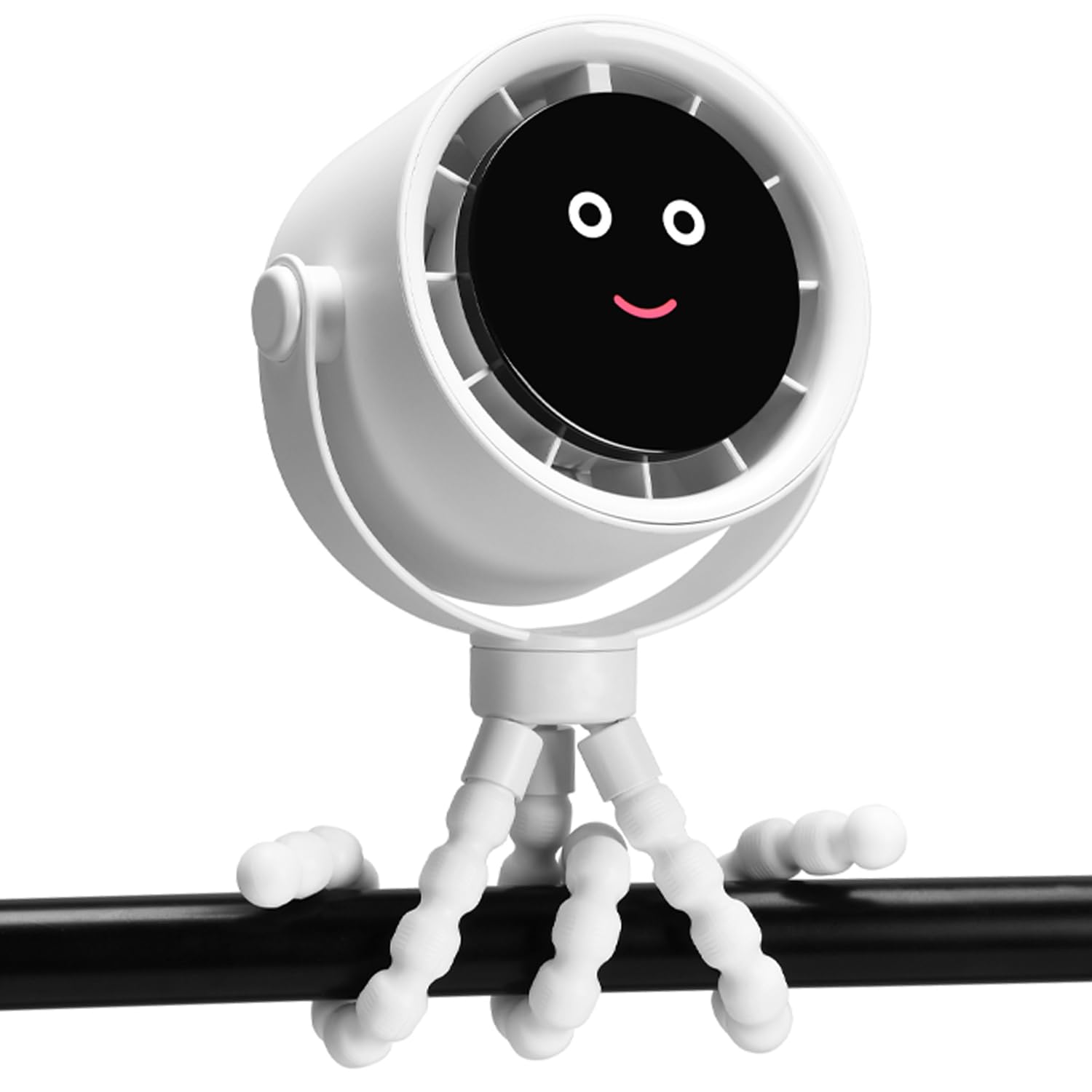 

Portable Fan Adjustable Neck Flexible Compact Fan with LED Smiling Face Rechargeable USB Tabletop 5 Airflow Suitable for and Long Continuous