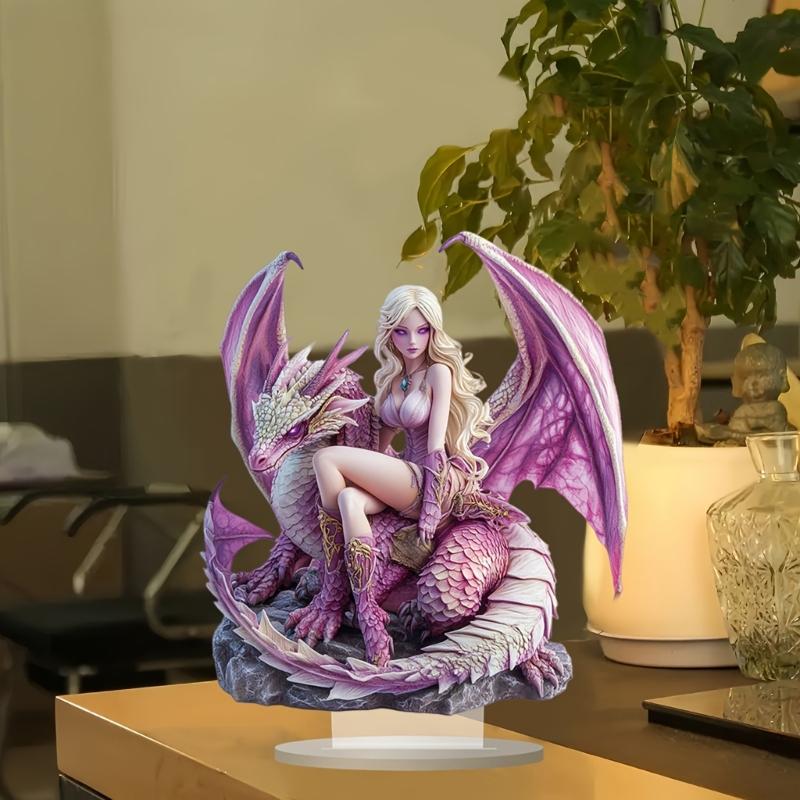 Artistic 2D Flat Dragon Beauty Woman Acrylic Statue Nontoxic Decorative Piece Ornament For Living Room Office Desktop