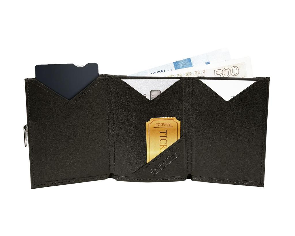 EXENTRI Wallet EX001 Genuine Leather Mini RFID Compact Cowhide Leather Small Wallet for Men and Women Tri-fold Wallet, Blocking, (Black)