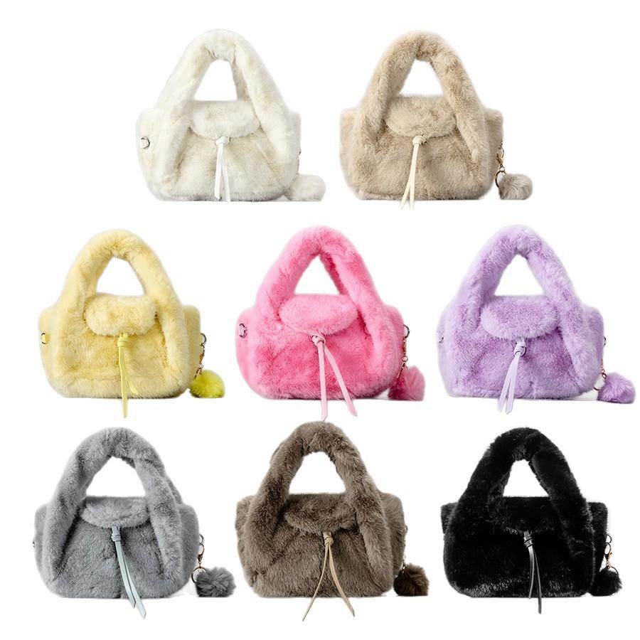 Luxury Faux Fur Handbag Women Fashi Winter Bucket Shoulder Crossbody Bag Korean Style Soft Fluffy Purse
