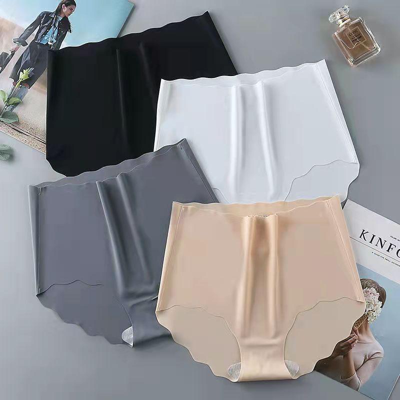 One-Piece Seamless Ice Silk High-Waist Hip-Lifting Women's Underwear with Wavy Edge and Breathable Pure Cotton Crotch.