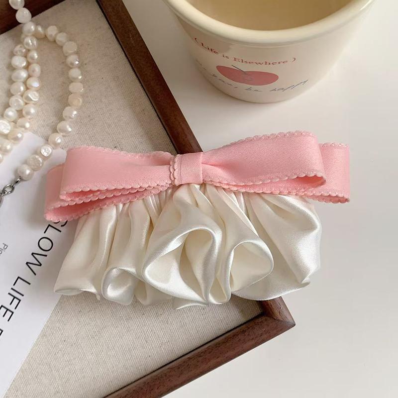 

1 шт. милая кружевная атласная плиссированная заколка-бант, французская элегантная и универсальная заколка-пружина, модная новая контрастная заколка-пружина