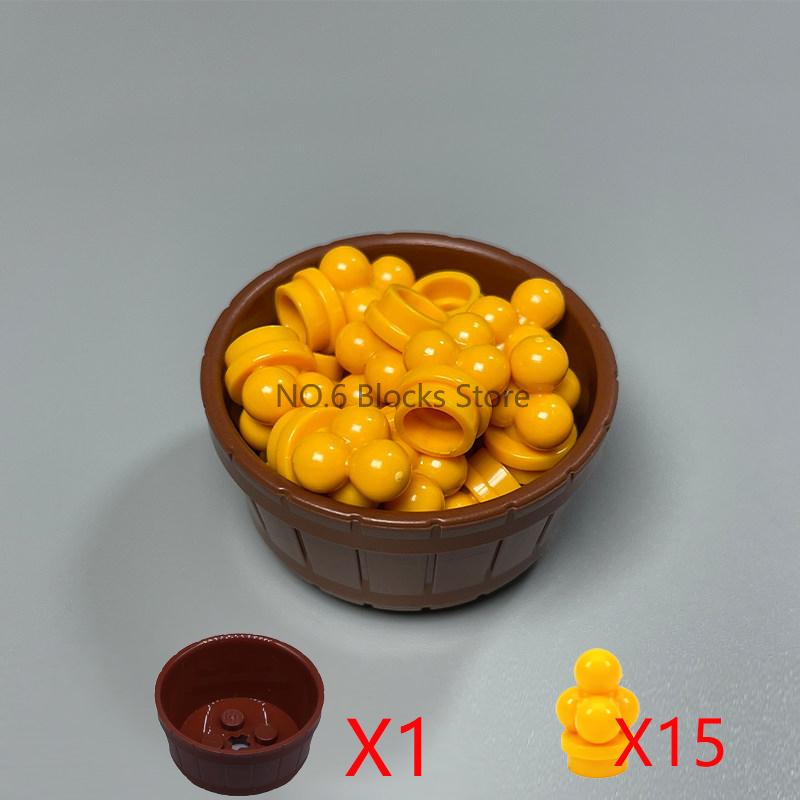MOC City Scene Building Blocks Food Accessories Vegetable Fruit Shopping Cart Wine Bottle Toy
