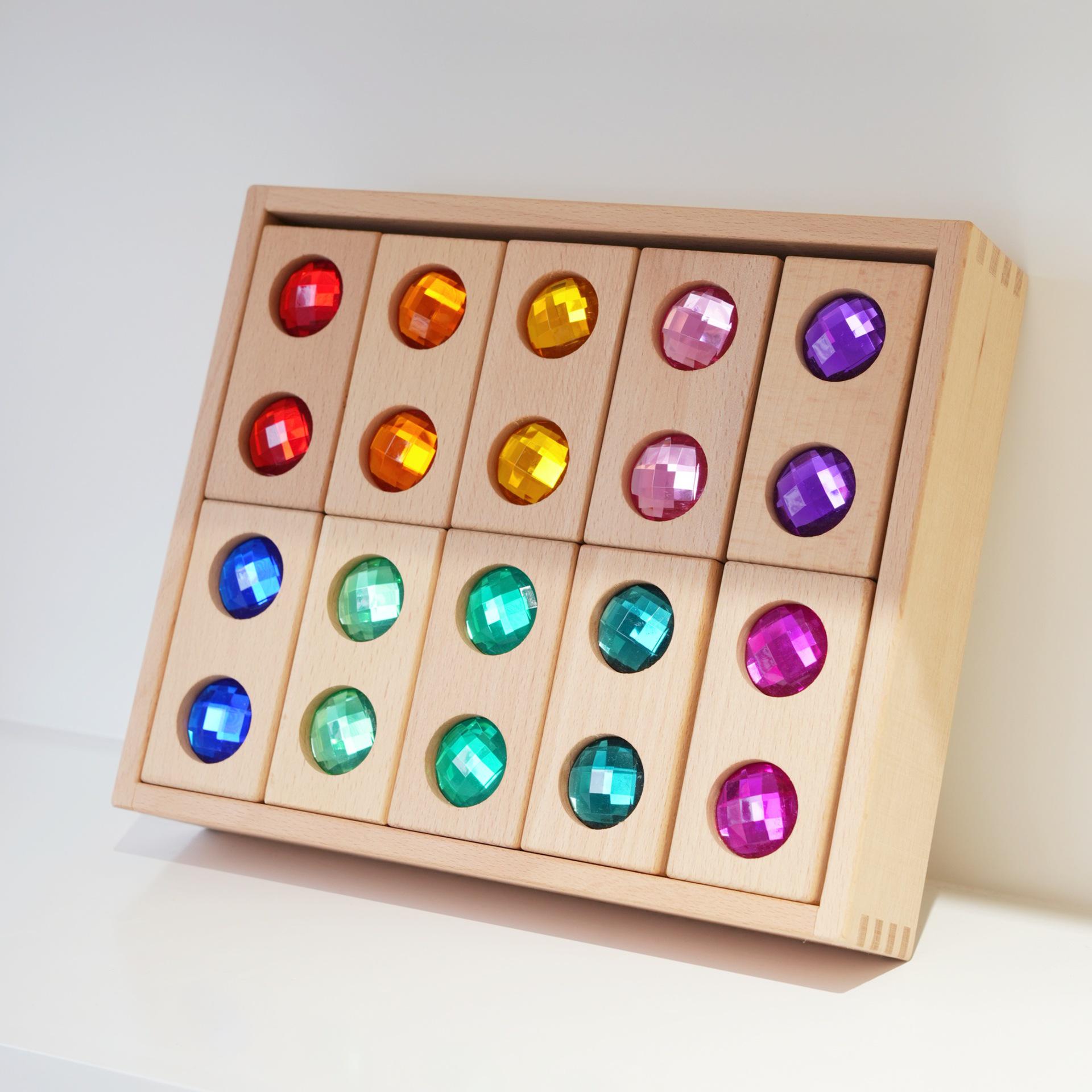 Solid Beech Wood Crystal Building Blocks – Natural and Unpainted Wooden Toys with Translucent Acrylic Gems for Children