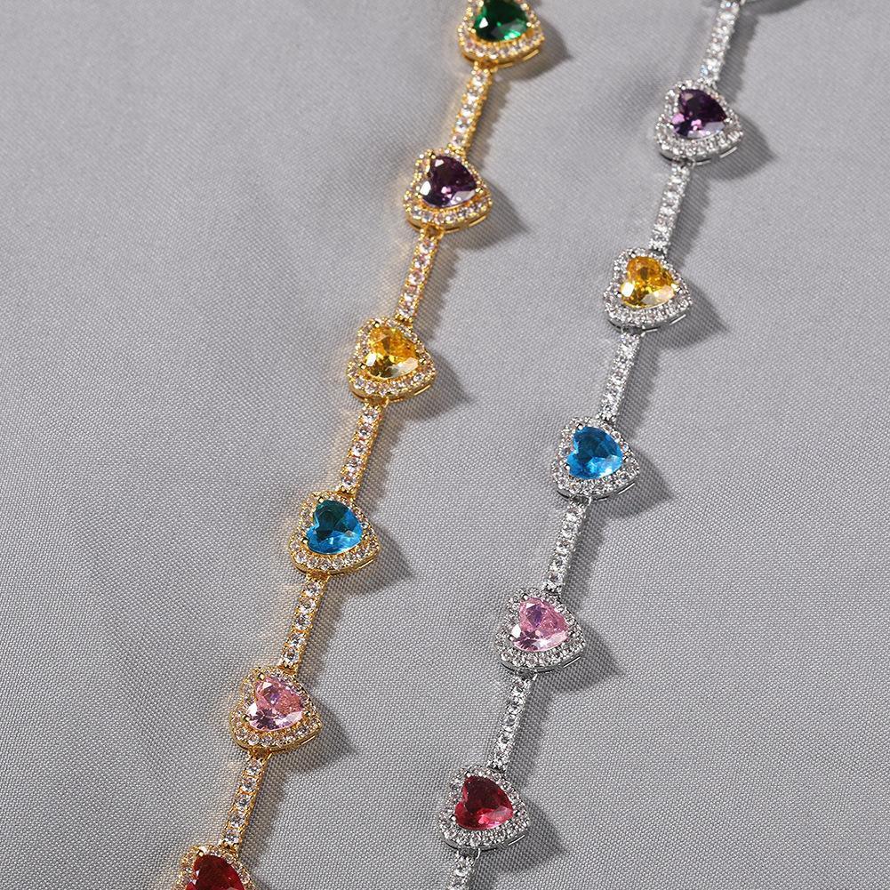 Brass Multicolor Heart Tennis Bracelet Adjustable Rainbow 5A Zircon Chain Stackable Jewelry for Women Supplier