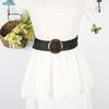 Cotton And Linen Wind Woven Belt Women'S Round Square Buckle Dress Long Shirt Decorative Waist Seal