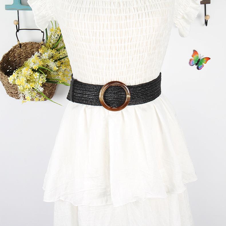 Cotton And Linen Wind Woven Belt Women'S Round Square Buckle Dress Long Shirt Decorative Waist Seal