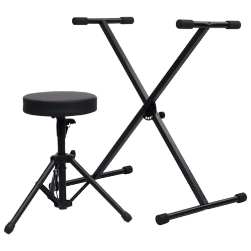 vidaXL Keyboard Stand & Stool Set, Black
