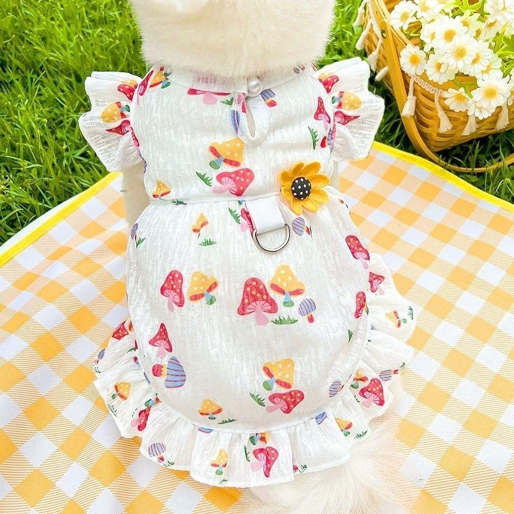 Mushroom Pattern Dog Princess Dresses Flutter Sleeve Summer Pet Skirt  Outings Activity