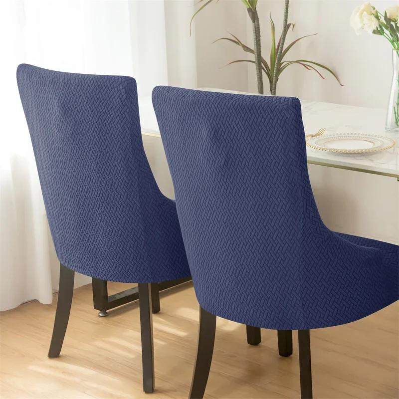 Jacquard Dining Chair Covers High Back Sloping Chair Cover Strech Accent Wedding Chairs Seat Slipcover Soild Color Home Party