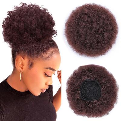 Synthetic Fiber Curly Short Bun Drawstring Puff Ponytail Hair Extensions Natural Looking For Women Party Time Daily Use
