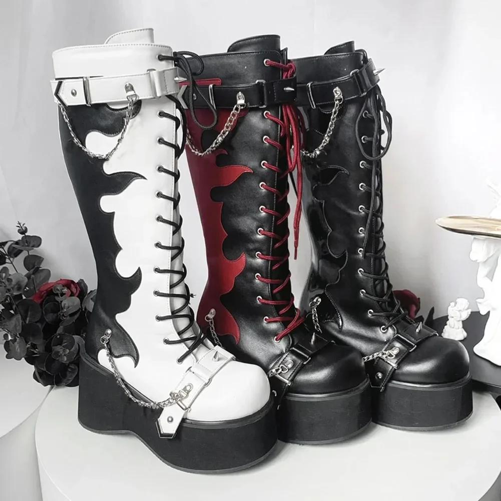Platform  New Design Gothic Street Women Boots Wedge High Heel Mary Janes Cosplay Dark Black Shoes For Woman Lolita Booties