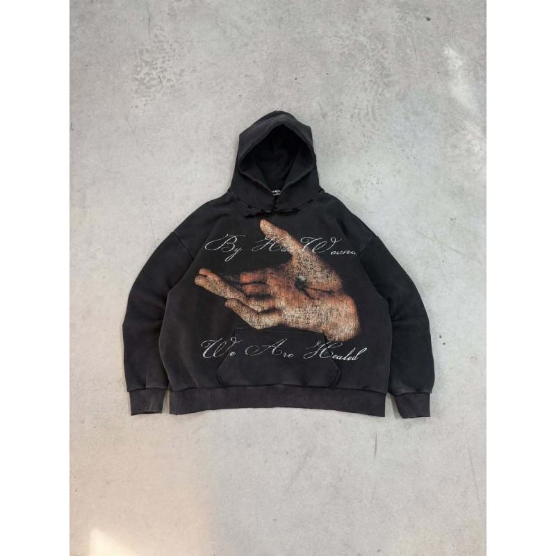 Hooded Pullover Sweatshirt Men Women Hip Hop Punk Rock Street Style Graphic Print Loose Fit Long Sleeve