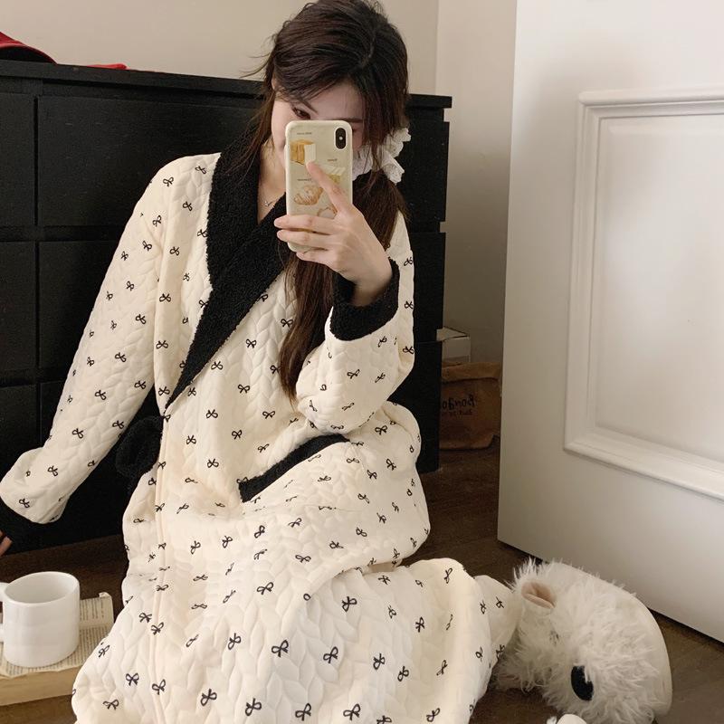 New Style Air Cotton Maternity Nursing Nightdress – Long Sleeve, Suitable for Autumn/Winter, Perfect for Postpartum/Breastfeeding