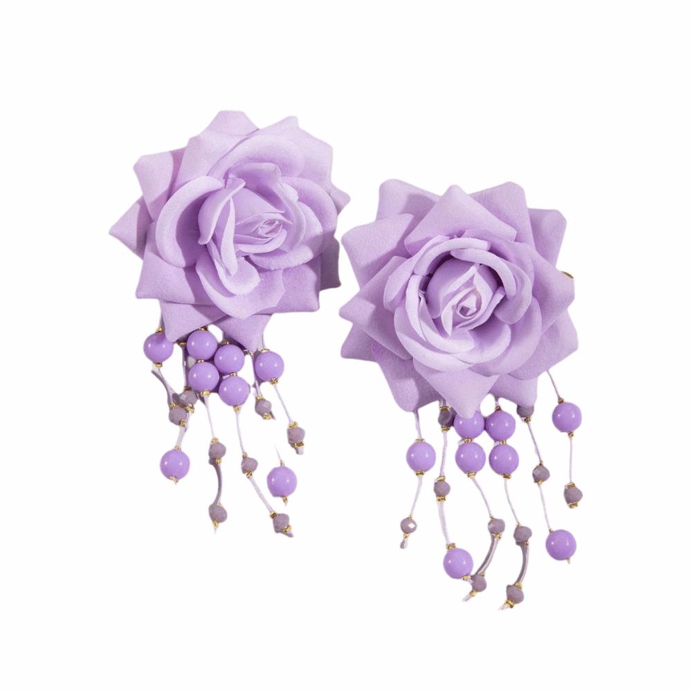 Beads Tassel Flower Earrings Temperament Women Jewelry Summer Drop Earrings Seaside фиолетовый