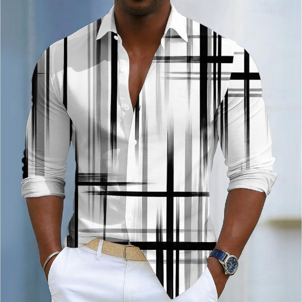 Men's Stripe Printed Long Sleeve Shirts Casual Cardigan New Button Holiday Fashion Shirts