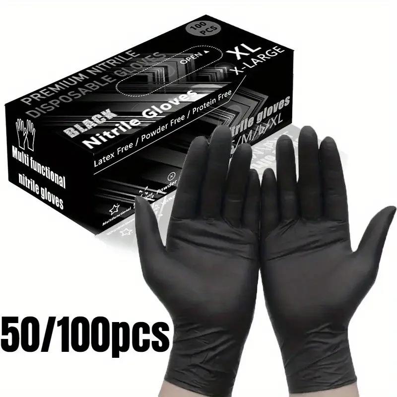 Durable Disposable Black Thickened Nitrile Gloves - Oil-Resistant