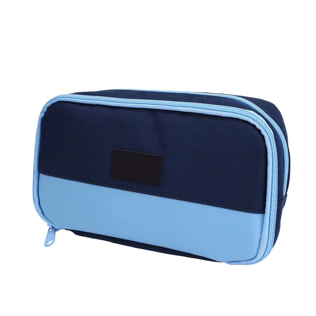 Pencil Case Large Capacity Double Zipper Magnetic Standing Pen Pouch for School Office Blue