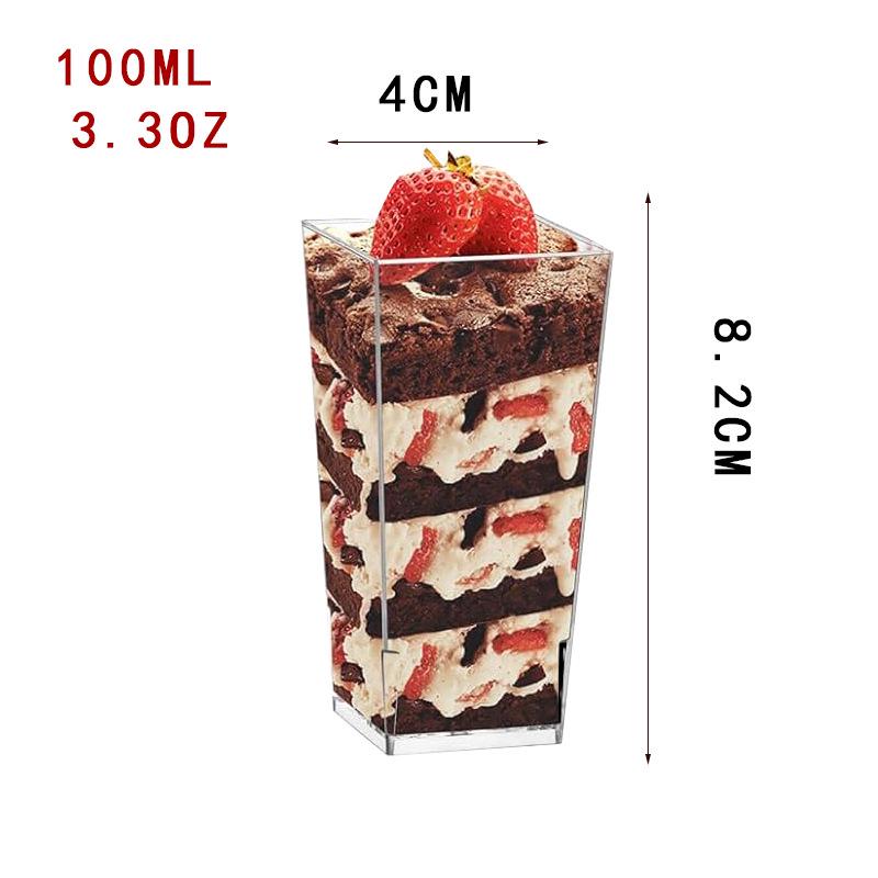Square Transparent Disposable Dessert Cup - Perfect for Pudding, Jelly, Mousse, and Ice Cream.