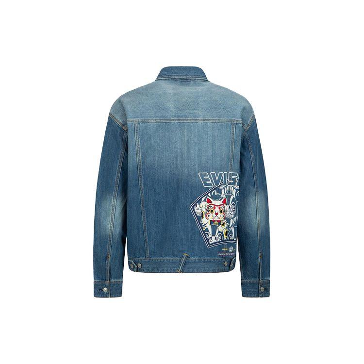 Evisu SS22 Lucky Cat And Daruma Denim Jacket Men Jacket Denim-Blue 2ESHTM2DJ713LFCP