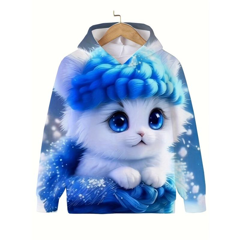 Abbigliamento per bambini Felpe con cappuccio Vestiti per ragazze Manica lunga Stampa di gatti carini Casual per bambini Estate Autunno Vestiti per bambini Top per esterni