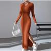 Women's Knit Dress Fall Casual Long Sleeve Lapel Collar Solid Color Bodycon Long Dresses Maxi for Female Going Out Streetwear