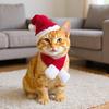 Cat Christmas Costume Santa Hat with Scarf &Small Dogs - Funny Santa Hat and Scarf Outfit for Holiday Photos, Dress Up&Parties Adjustable Cat