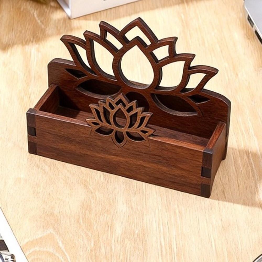 Lotus Shape Tissue Box Holder Wooden Napkin Stand Fashion Card Storage Box Office Desktop