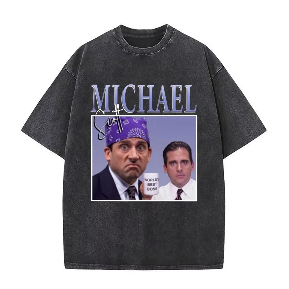 The Office Dunder Mifflin Dwight Washed T-shirt Tv Show Scranton The Electric City T Shirts Mens Gothic Rock Vintage T-Shirts