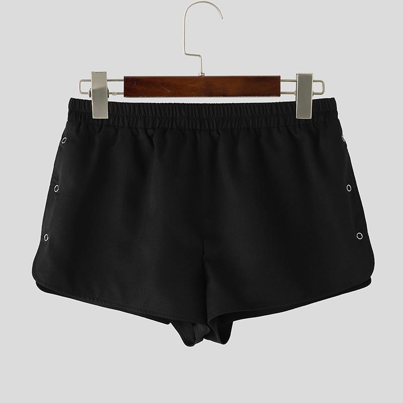 

INCERUN Мужские эластичные шорты мини однотонного цвета с боковыми пуговицами для дома 2XL чёрный