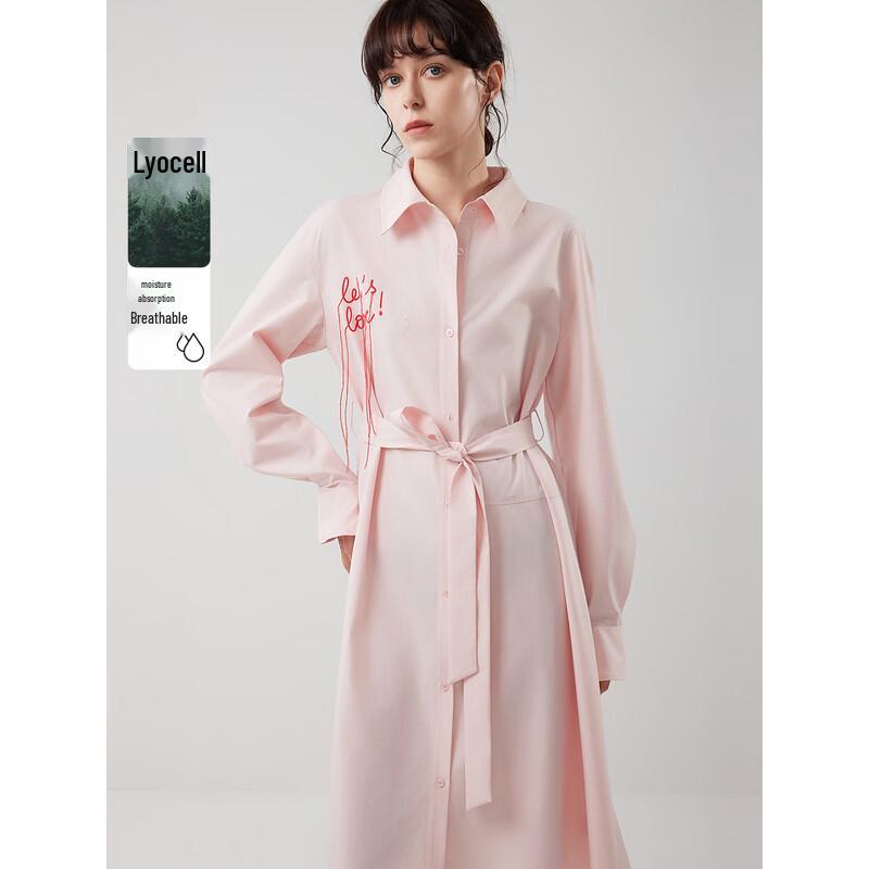 ELLE Women s Pink A-Line Shirt Dress S