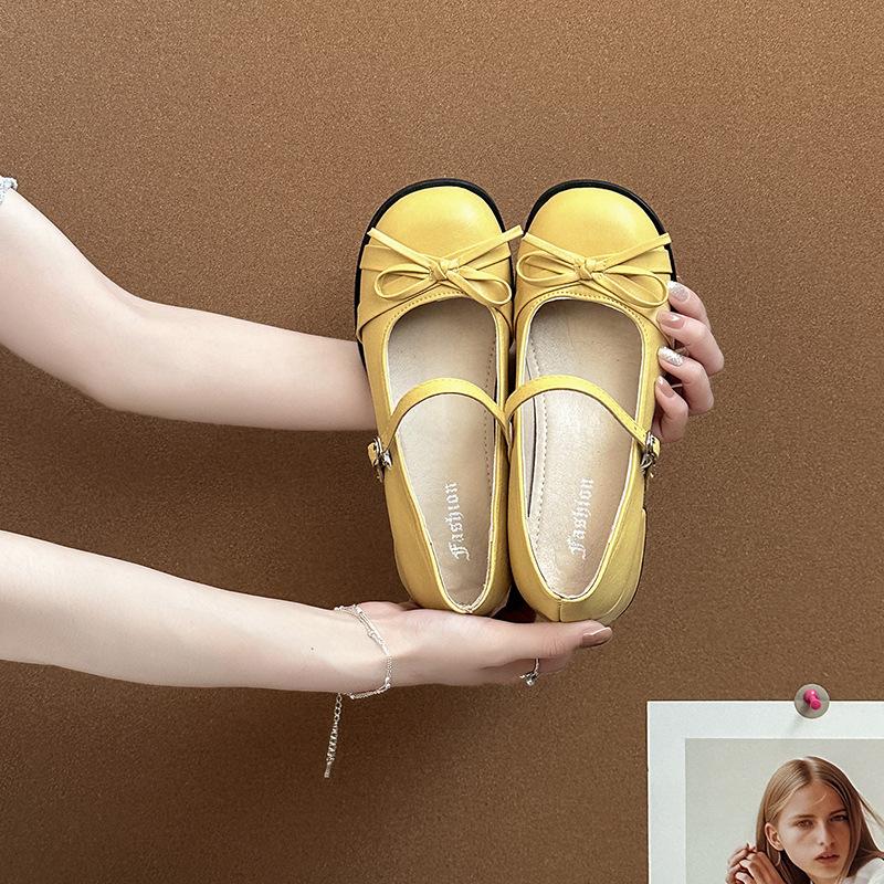 Retro one-word buckle bow Mary Jane shoes women's summer new fashion versatile single shoes small leather shoes