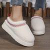 Thick Soles Wear Winter Headscarf Half Slippers, New Ethnic Style Lace Wool Semi-support Snow Cotton Slippers