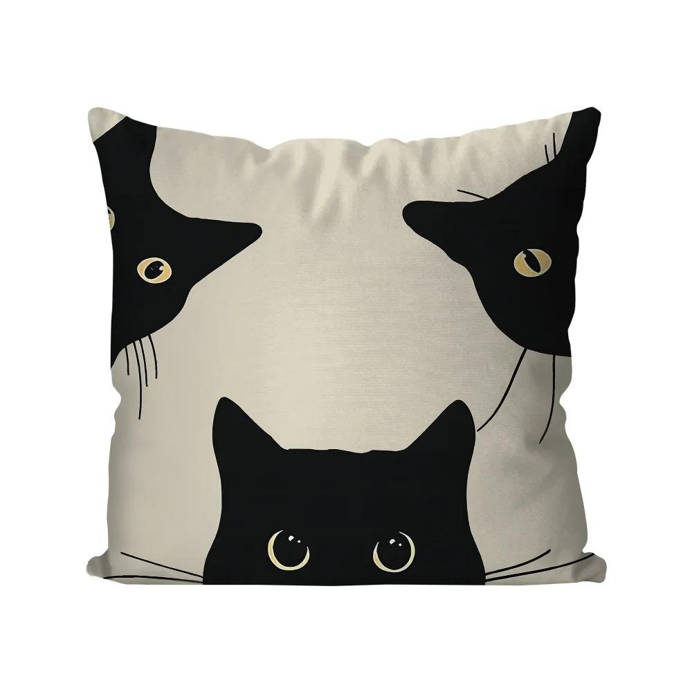 Cartoon Black Cat Print Decorative Pillowcase Bedding Home Decorative Cushion Pillowcase