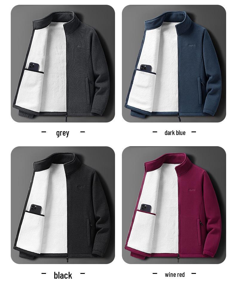 Men's Lambswool Fleece Jacket - Autumn/Winter Velvet Lined, Thick Warm Outerwear for Middle-Aged & Elderly.