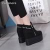 Bocanci cu toc înalt pană 13CM Platformă Talpă groasă Nituri Modă Pantofi de damă Alungire Tălpii Bocanci negri pentru stil Gotik